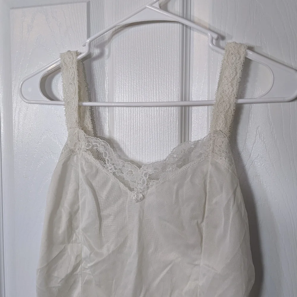 Vintage Lace Trim Florette Center Ivory Pick-Up Stitch Nylon Slip Cami Size M‎ - Picture 4 of 8
